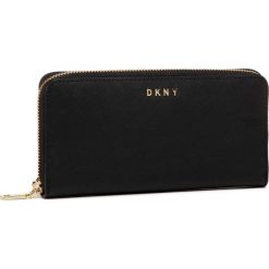 Duży Portfel Damski DKNY - Liza-Lg Zip Around R0111658 Blk/Gold BGD. Czarne portfele damskie DKNY, bez wzorów, ze skóry. Za 549,00 zł.