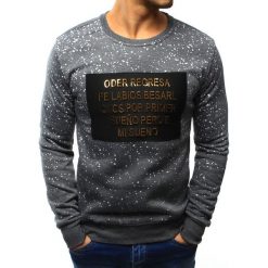 Bluzy męskie: Bluza męska bez kaptura z nadrukiem antracytowa (bx3116)
