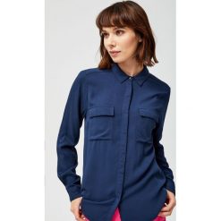 Koszula z kieszonkami. Niebieskie koszule damskie Moodo, xl, bez wzorów, z wiskozy, bez kołnierzyka, z długim rękawem. Za 44,99 zł.