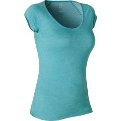 Koszulka krótki rękaw slim Gym & Pilates 500 damska. Niebieskie koszulki damskie NYAMBA, xs, bez wzorów, z elastanu, bez kołnierzyka, z krótkim rękawem. Za 19,99 zł.