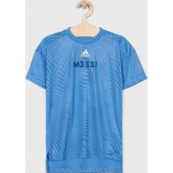 Adidas Performance - T-shirt dziecięcy 128-176 cm. Niebieskie t-shirty chłopięce adidas Performance, z nadrukiem, z poliesteru, bez rękawów. W wyprzedaży za 79,90 zł.