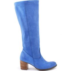 Buty zimowe damskie: Skórzane kozaki w kolorze kobaltowym