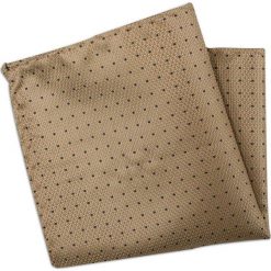 Beżowa Elegancka Męska Poszetka -ALTIES- w Drobne Granatowe Kropki, Groszki POSZALTTANIA0356. Brązowe poszetki męskie Alties, w grochy, z materiału, eleganckie. Za 16,90 zł.