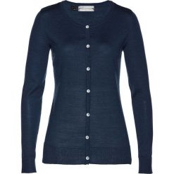 Sweter rozpinany z wełny merino bonprix ciemnoniebieski. Niebieskie kardigany damskie marki bonprix, z wełny. Za 189,99 zł.