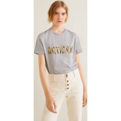 Mango - Top Wonder. Szare bluzki damskie marki Mango, s, z nadrukiem, z bawełny, z okrągłym kołnierzem. W wyprzedaży za 29,90 zł.