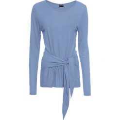 Shirt z paskiem w talii bonprix perłowy niebieski. Niebieskie koszulki damskie bonprix, na co dzień, bez wzorów, z okrągłym kołnierzem, bez rękawów. Za 37,99 zł.