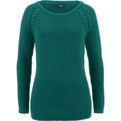 Sweter w warkocze bonprix głęboki zielony. Zielone swetry klasyczne damskie bonprix. Za 74,99 zł.