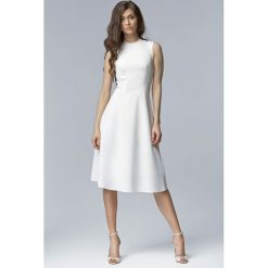 Ecru Elegancka Rozkloszowana Midi Sukienka bez Rękawów. Szare sukienki balowe Molly.pl, na imprezę, l, z tkaniny, z dekoltem na plecach, bez rękawów, midi, dopasowane. Za 145,90 zł.