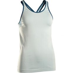 Koszulka bezszwowa YOGA damska. Zielone koszulki damskie DOMYOS, na imprezę, xl, bez wzorów, z poliesteru, bez kołnierzyka, bez rękawów. Za 39,99 zł.