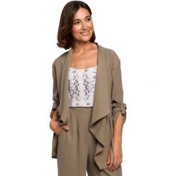 Żakiet bez zapięcia z drapowanym przodem - khaki. Brązowe żakiety damskie Style, s, bez wzorów, z poliesteru. Za 229,00 zł.