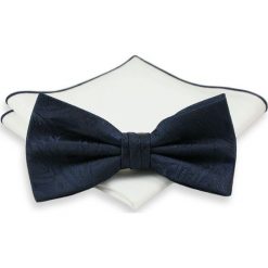 Mucha z poszetką - Chattier, Męska - Granatowa z Fakturą Kwiatową MUCH0392. Niebieskie muszki męskie Chattier, w paski, eleganckie. Za 44,00 zł.