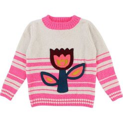 Sweter w kolorze różowo-kremowym. Różowe swetry niemowlęce Billieblush & Billybandit, w paski, ze splotem. W wyprzedaży za 97,95 zł.