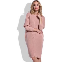 Morelowa Sukienka Sweter z Rękawem Kimono. Pomarańczowe sukienki damskie marki Molly.pl, na co dzień, uniwersalny, bez wzorów, z dzianiny, bez kołnierzyka, z długim rękawem, długie, dopasowane. Za 120,00 zł.