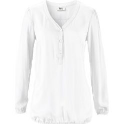 Bluzka z dekoltem "henley", długi rękaw bonprix biały. Białe bluzki longsleeves bonprix, z kołnierzem typu henley. Za 49,99 zł.