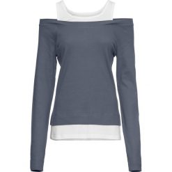 Shirt 2 w 1 bonprix dymny niebieski - biały. Szare koszulki damskie bonprix, bez wzorów, z okrągłym kołnierzem, bez rękawów. Za 69,99 zł.