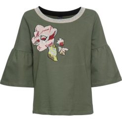 Bluza dresowa bonprix oliwkowy. Zielone bluzy damskie bonprix, z haftami, z dresówki, bez rękawów, bez kaptura. Za 74,99 zł.