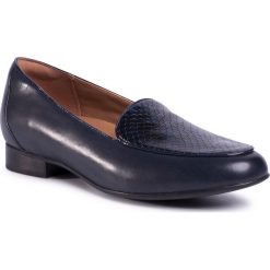 Półbuty CLARKS - Un Blush Ease 261481074 Navy Combi Lea. Niebieskie półbuty damskie Clarks, bez wzorów, ze skóry ekologicznej, bez obcasa, na płaskiej podeszwie, bez zapięcia. Za 469,00 zł.