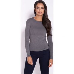 Szara Codzienna Bluzka Basic. Szare podkoszulki damskie marki Molly.pl, s, bez wzorów, biznesowe, z okrągłym kołnierzem, z długim rękawem. Za 99,90 zł.