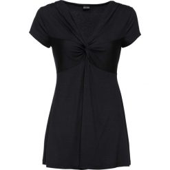 Shirt bonprix czarny. Czarne koszulki damskie bonprix, z nadrukiem, z dekoltem w serek, bez rękawów. Za 59,99 zł.