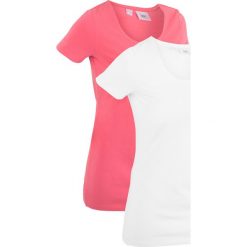 Długi shirt sportowy (2 szt.), krótki rękaw bonprix jasnoróżowo-biały z nadrukiem. Różowe bluzki sportowe damskie bonprix, z nadrukiem, bez kołnierzyka, z długim rękawem, długie, bez kaptura. Za 49,98 zł.