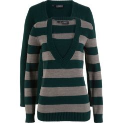 Swetry klasyczne damskie: Sweter (2 szt. w opak.) bonprix niebieskozielony w paski + niebieskozielony