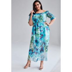 Turkusowa sukienka Alie maxi duże rozmiary OVERSIZE PLUS SIZE WIOSNA. Niebieskie sukienki damskie Moda Size Plus Iwanek, na co dzień, na wiosnę, s, z aplikacjami, eleganckie, z falbankami, plus size, bez rękawów, maxi, proste. Za 269,00 zł.
