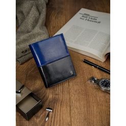 Portfel męski skórzany RFID Rovicky D1072-VT2 - czarny / niebieski. Niebieskie portfele męskie ROVICKY, bez wzorów. Za 64,99 zł.
