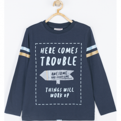 Koszulka. Niebieskie t-shirty chłopięce AWESOME, z aplikacjami, z elastanu, z długim rękawem. Za 45,90 zł.