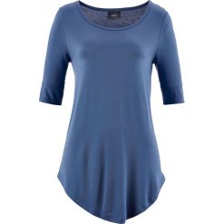 Długi shirt, krótki rękaw bonprix indygo. Niebieskie koszulki damskie marki bonprix, bez wzorów, bez kołnierzyka, z długim rękawem. Za 44,99 zł.