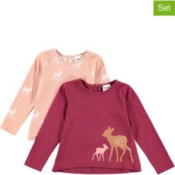 Koszulki (2 szt.) w kolorze bordowo-jasnoróżowym. Czerwone bluzki dziewczęce bawełniane Lamino Fashion, z dekoltem na plecach, z długim rękawem. W wyprzedaży za 45,95 zł.