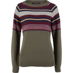 Sweter bonprix ciemnooliwkowy wzorzysty. Zielone swetry klasyczne damskie bonprix. Za 49,99 zł.