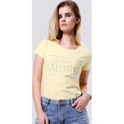Żółty T-shirt Neat. Żółte bluzki damskie Born2be, s, bez wzorów, z dzianiny, z okrągłym kołnierzem, z krótkim rękawem. Za 19,99 zł.