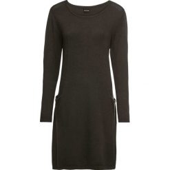 Sukienka dzianinowa, krótka bonprix nocny oliwkowy. Zielone sukienki damskie bonprix, bez wzorów, z dzianiny, eleganckie, bez kołnierzyka, z krótkim rękawem, krótkie, mini. Za 54,99 zł.