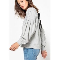 Bluza z bufiastymi rękawami i kokardą z tyłu. Szare kardigany damskie marki La Redoute Collections, m, z bawełny, z długim rękawem, długie. Za 151,16 zł.