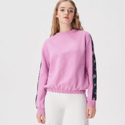 Bluza ze wzorzystymi lampasami - Różowy. Różowe bluzy damskie Sinsay, s, bez wzorów, bez rękawów, bez kaptura. Za 39,99 zł.