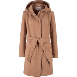 Długa ciepła kurtka z materiału w optyce wełny bonprix wielbłądzia wełna. Pomarańczowe kurtki damskie bonprix, bez wzorów, z wełny, długie. Za 189,99 zł.