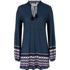 Tunika shirtowa we wzór paisley, długi rękaw bonprix ciemnoniebieski "paisley". Niebieskie tuniki damskie bonprix, bez wzorów, bez kołnierzyka, z długim rękawem. Za 99,99 zł.