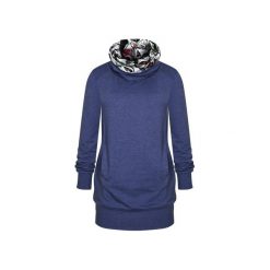 Jeansowa bluza ROLL ze wzorzystą podwójną tubą, damska bluza sportowa. Niebieskie bluzy sportowe damskie marki ekoszale, xl, w kwiaty, z jeansu, z długim rękawem, długie. Za 160,00 zł.