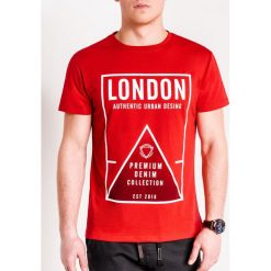 T-shirt męski z nadrukiem S1080 - czerwony. Czerwone t-shirty męskie Ombre Clothing, s, z nadrukiem, z bawełny, bez kołnierzyka. Za 12,99 zł.