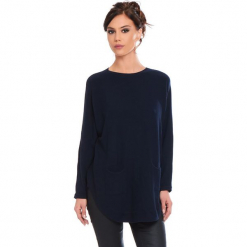 Sweter "Fiona" w kolorze granatowym. Niebieskie swetry klasyczne damskie marki Cosy Winter, s, ze splotem, z okrągłym kołnierzem. W wyprzedaży za 181,95 zł.