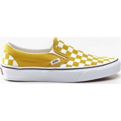 Klasyczne Vansy CLASSIC SLIP ON VLY w Biało-Żółtą Szachownice. Żółte trampki i tenisówki damskie Molly.pl, bez wzorów, z gumy, bez zapięcia. Za 279,00 zł.