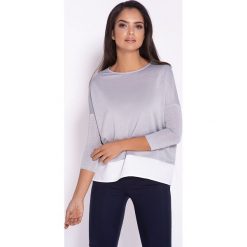 Szara Oversizowa Bluzka z Łączonych Materiałów. Szare bluzki damskie marki Molly.pl, s, bez wzorów, z jeansu, eleganckie, bez kołnierzyka, bez rękawów. Za 112,90 zł.