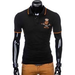 Koszulka męska polo z nadrukiem S906 - czarna. Czarne koszulki męskie Ombre Clothing, s, z nadrukiem, bez rękawów. Za 14,99 zł.