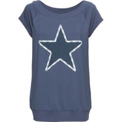 Shirt z gwiazdą bonprix indygo. Niebieskie koszulki damskie marki bonprix, bez wzorów, bez kołnierzyka, bez rękawów. Za 44,99 zł.
