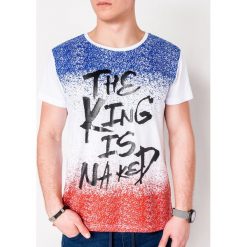 T-shirt męski z nadrukiem S1094 - niebieski/czerwony. Czerwone t-shirty męskie Ombre Clothing, s, z nadrukiem, z bawełny, bez kołnierzyka. Za 13,99 zł.