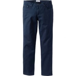 Spodnie ze stretchem i specjalnym krojem talii bonprix ciemnoniebieski. Niebieskie spodnie męskie bonprix, m, z materiału, klasyczne. Za 79,99 zł.