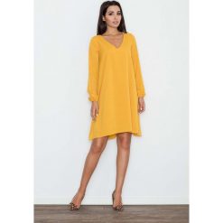Żółta Sukienka Trapezowa z Długim Rękawem. Żółte sukienki mini Molly.pl, na co dzień, l, z długim rękawem, trapezowe. Za 159,90 zł.
