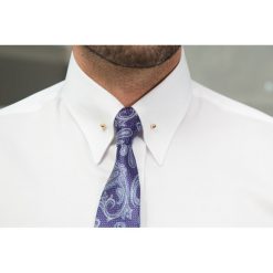 Koszula męska z mankietami z kołnierzem Pin Collar Biel. Szare koszule męskie Veva, m, bez wzorów, z bawełny, eleganckie, bez kołnierzyka, bez rękawów. Za 169,00 zł.