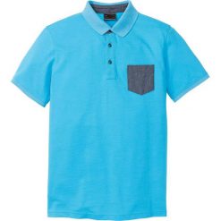 Shirt polo z kieszonką na wys. piersi bonprix turkusowy. Niebieskie koszulki męskie bonprix, s, bez wzorów, bez rękawów. Za 49,99 zł.