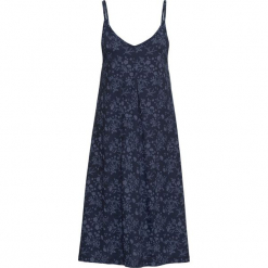 Sukienka shirtowa z nadrukiem bonprix indygo. Niebieskie sukienki damskie bonprix, z nadrukiem, bez kołnierzyka, bez rękawów. Za 34,99 zł.